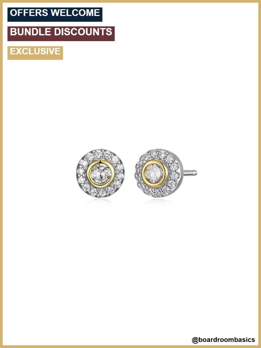18k Yellow Gold Plated CZ Halo Stud Earrings & Necklace Set